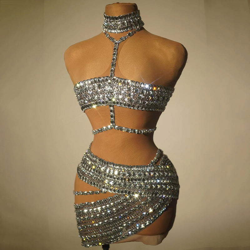 High-end And Fashionable Rhinestone Tube Top Short Skirt Top Vest by Mirlaine Univers
