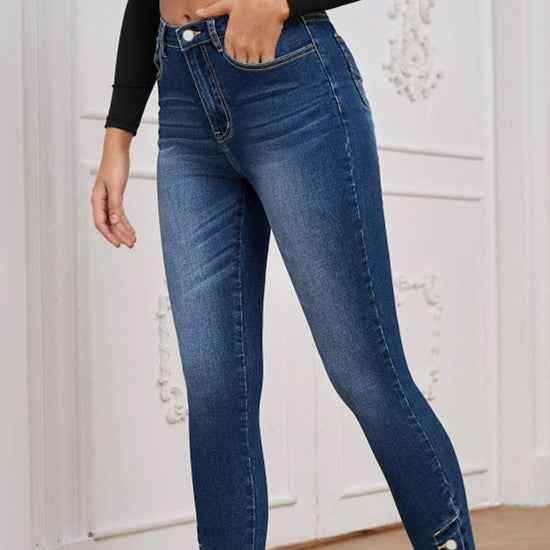 Foot-zip Tight-fitting Stretchy Denim Cropped Pants