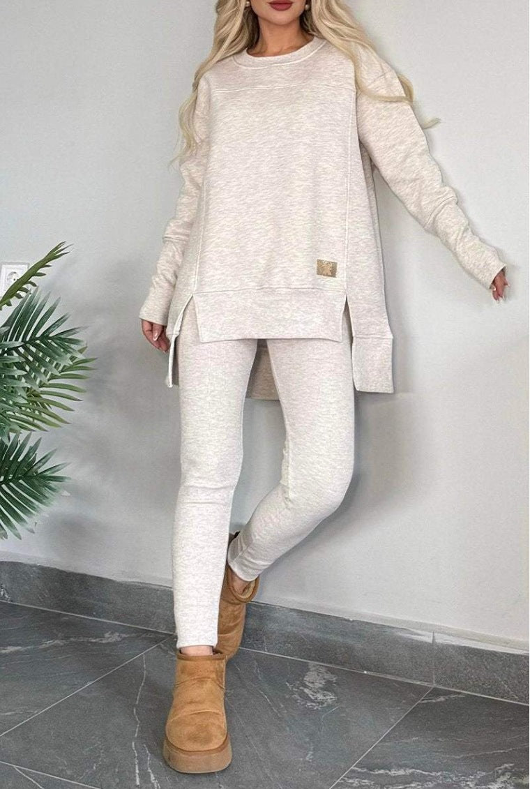 Women's Slit Long Sleeve Top And Trousers Suit by Mirlaine Univers