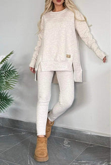 Women's Slit Long Sleeve Top And Trousers Suit by Mirlaine Univers
