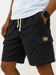Versatile 3D Bag Mens Drawstring Corduroy Side-Pocket Shorts