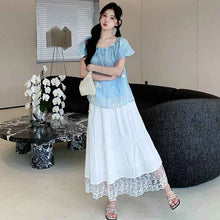 Sweet Blue Embroidered Anti-Peep Top And White Skirt Set