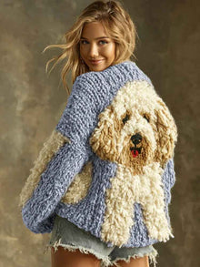 Womens Soft Sweet Round-Neck Long-Sleeve Knitted Sweater