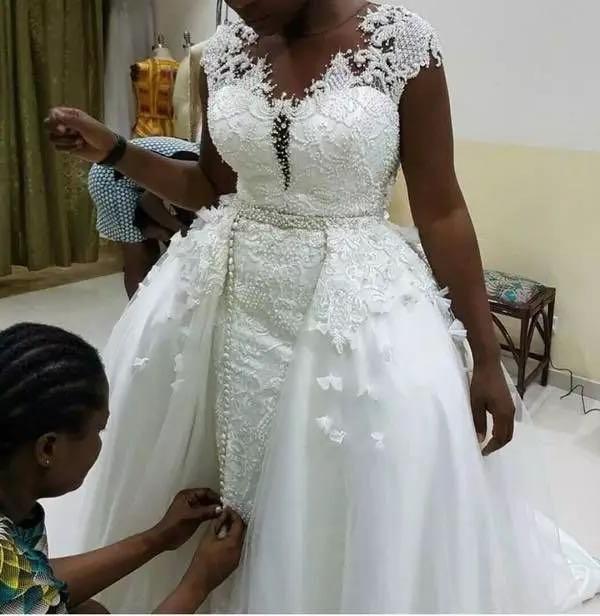 African Mermaid Detachable Lace Mermaid Wedding Dress by Mirlaine Univers