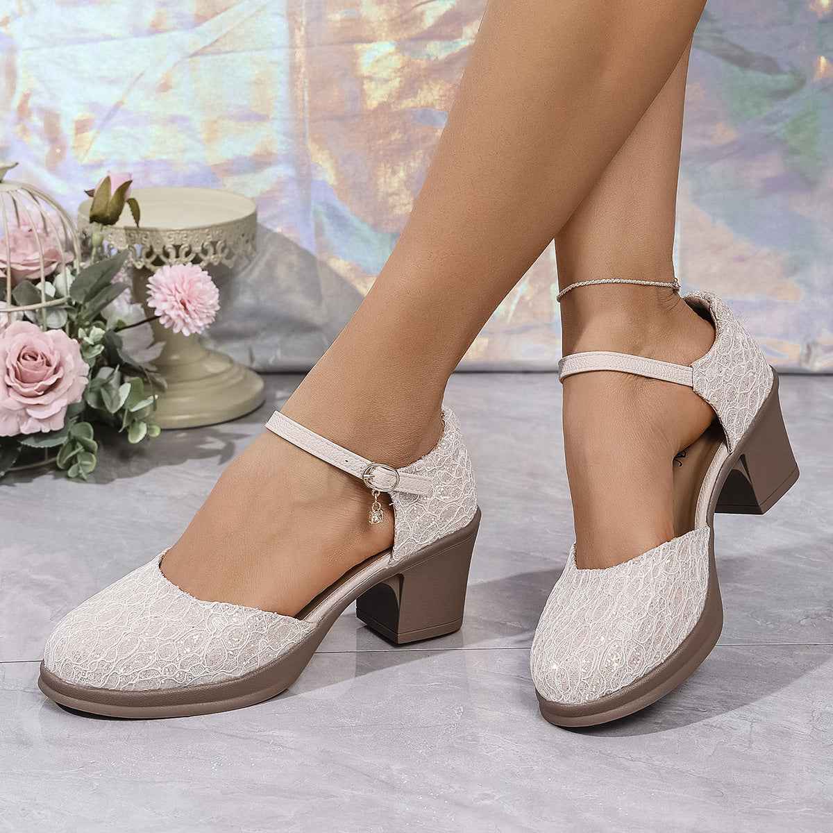 Fashion Round Head Chunky Heel Plus Size Buckle Sandals For Women