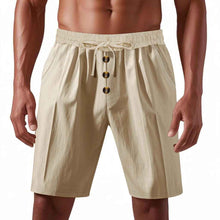Mens Loose Linen Beach Casual Washed Button Cropped Sports Shorts