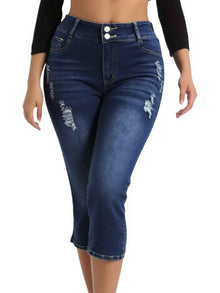 Womens Slim-Fit Plus-Size Denim Cropped Pants With Cuffed Hem