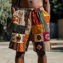 Men's African Ethnic Patchwork Casual Linen Shorts