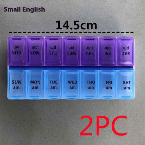 Big Small Size 14 Grid Week Pill Box Morning And Evening Color Week Pill Box Printing Russian English