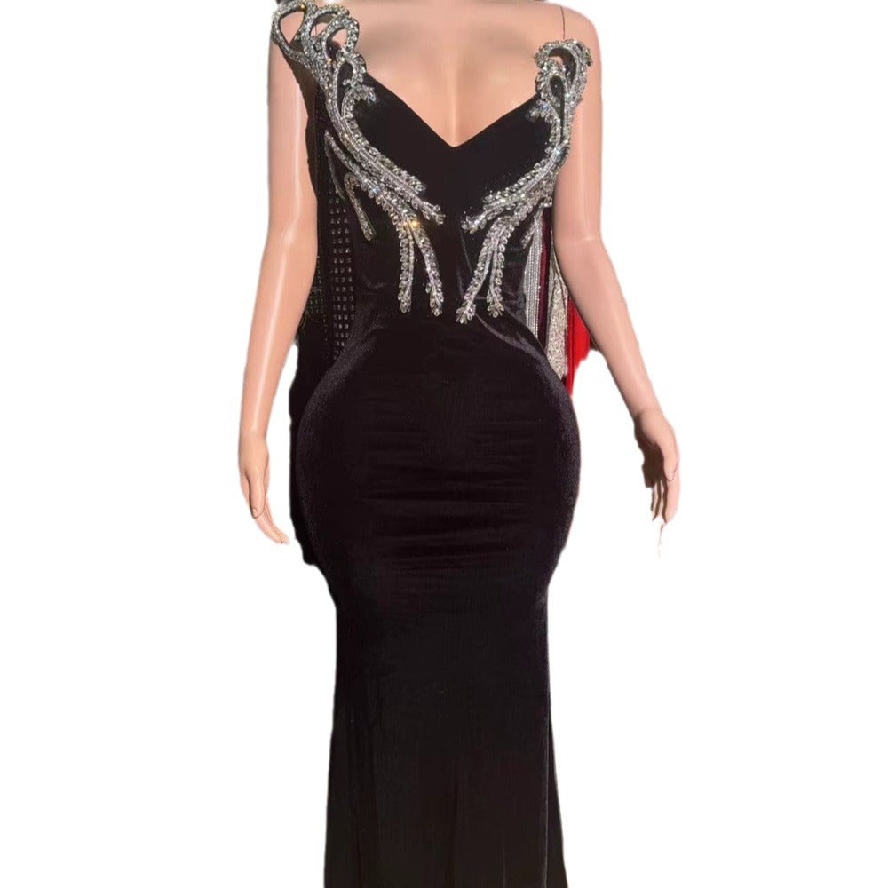 Black Bandeau Slim-fit Skinny Long And Ground Dress by Mirlaine Univers