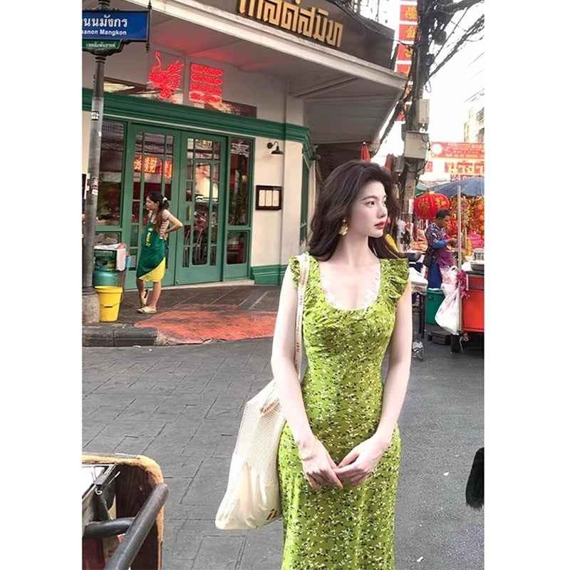 Womens Floral Waist-Cinching Slim-Fit Sexy Lace Slip Dress