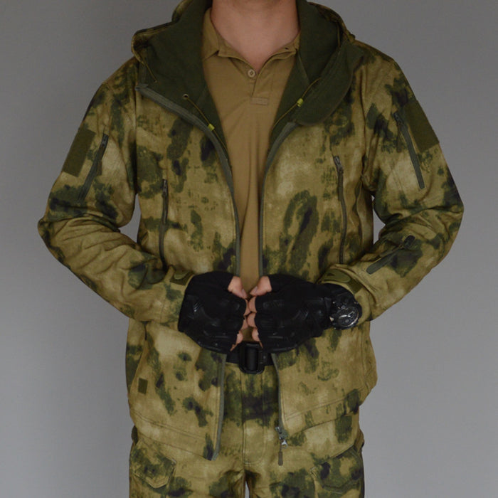 Mens Fleece-Lined Thickened Waterproof Camouflage Tactical Hiking Jacket