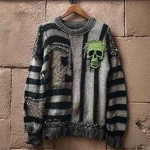 Womens Unique Loose-Fitting Knit Sweater With AutumnWinter Prints