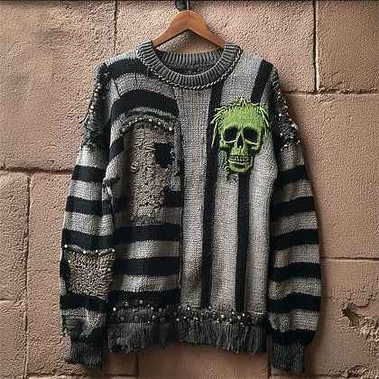 Womens Unique Loose-Fitting Knit Sweater With AutumnWinter Prints