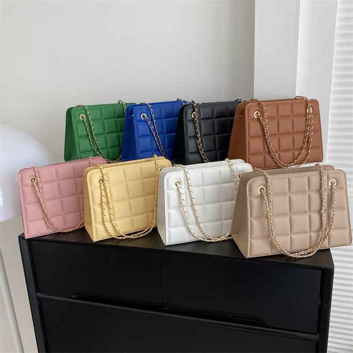 Plaid Bag Womens Small Diamond-Pattern Embroidered Grid Shoulder Bag