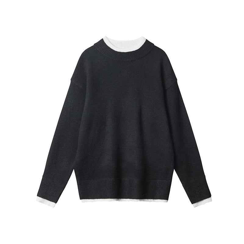 Fake Two Pieces Sweaters Autumn And Winter Trends Loose Round Neck