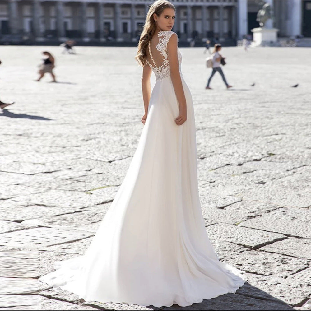 A Series Chiffon Wedding Dress V-neck Long Sleeve by Mirlaine Univers