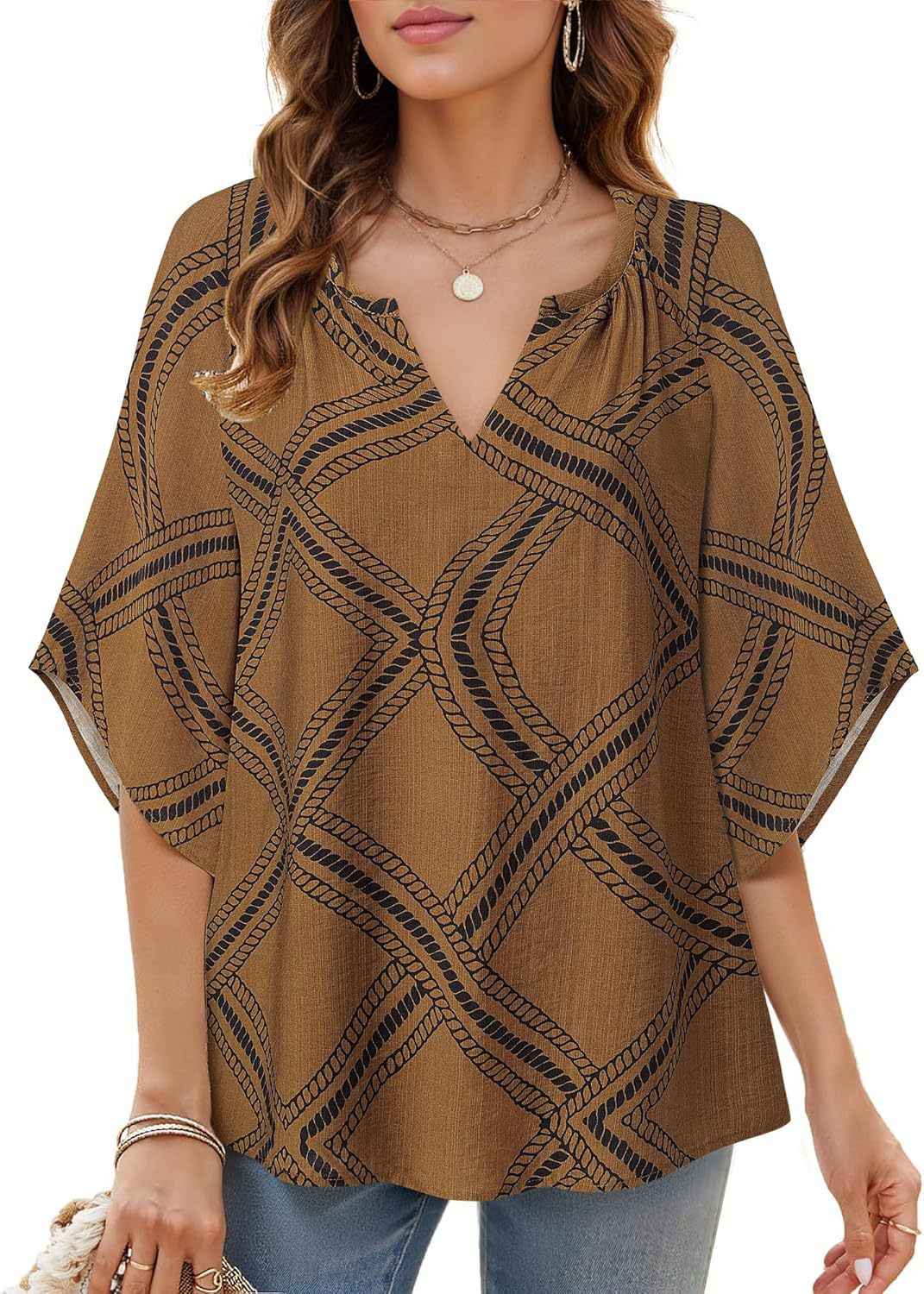 V-neck Printed Bohemian Country-Style Casual Loose Summer Top