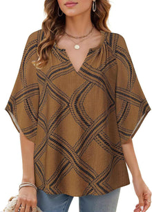 V-neck Printed Bohemian Country-Style Casual Loose Summer Top
