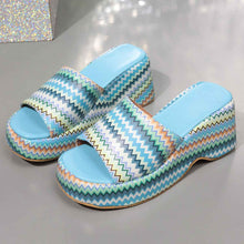 Fashion Colorful Wave Print Wedges Sandals Summer Outdoor High Heel Slippers Thick Bottom Shoes For Women