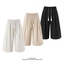 Retro Cotton-linen Wide-leg Casual Capri Pants