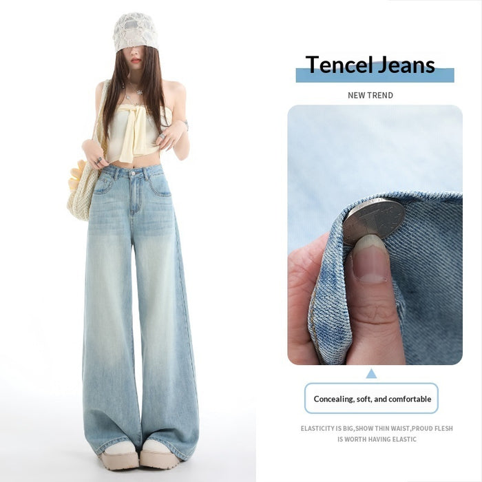 Jean large en viscose bleu clair pour femme, pantalon droit