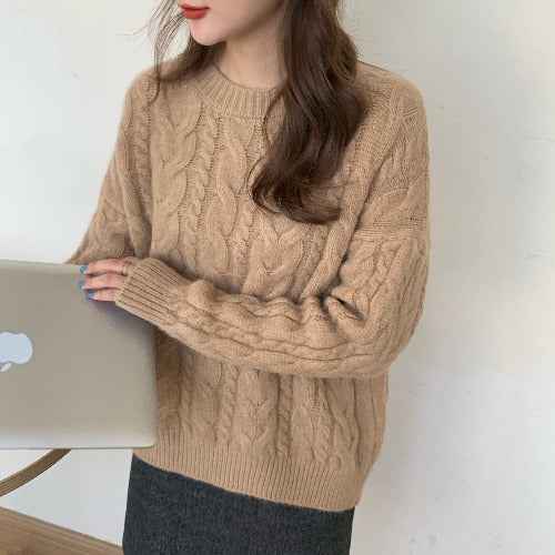 Womens Red Twisted Cable-Knit Pullover Sweater For FallWinter