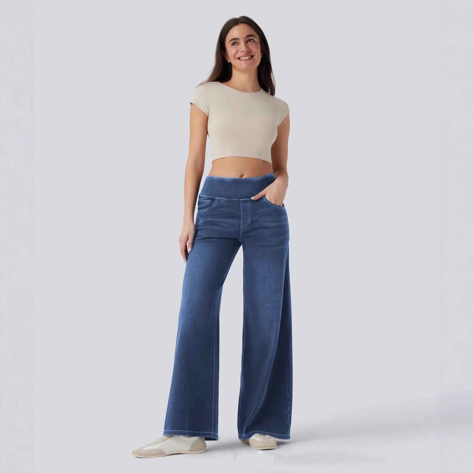 High-waisted Loose-fitting Zip-fly Wide-leg Womens Jeans