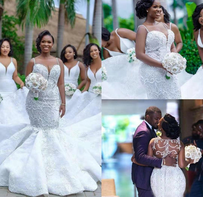 Robe de mariée sirène en dentelle découpée pour femme africaine