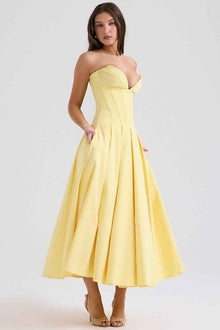 Solid-color V-neck Maxi-length Sleeveless Boned Bustier Elegant Sexy Figure-flattering Midi Dress