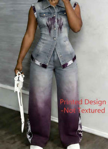 Workwear Style Sleeveless Printed Two-piece Set