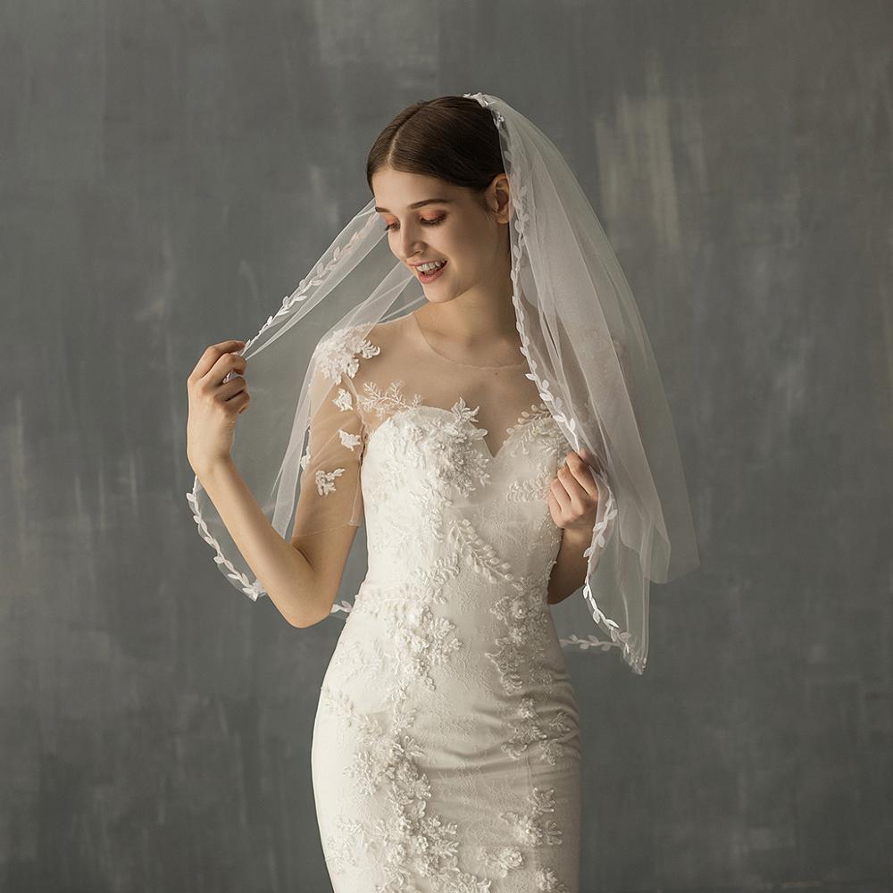 Mid Length Bridal Veil With Double Leaf Edge by Mirlaine Univers