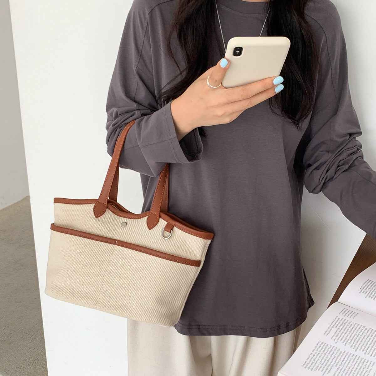 Korean-style Tote Canvas Bag Spacious Stylish For Work