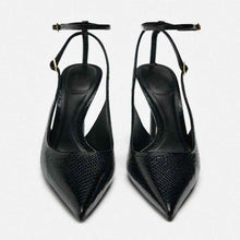Spring And Summer New Snake Pattern Stiletto High Heel Pointed Leather Lining Back Empty Thin Strap Buckle Muller Shoes Sandals For Women