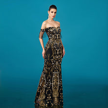 Off-neck Tassel Sequined Fishtail Evening Dress For Banquet by Mirlaine Univers