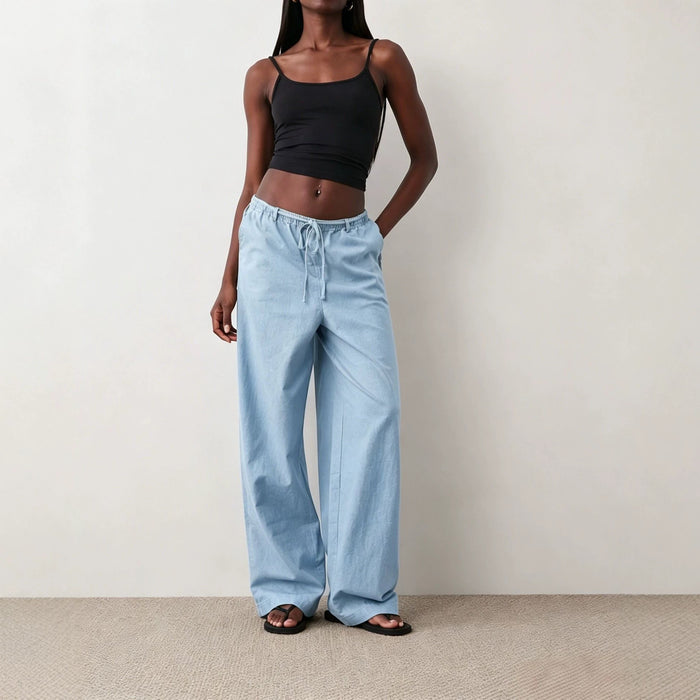Pantalon large décontracté avec taille élastique à cordon de serrage