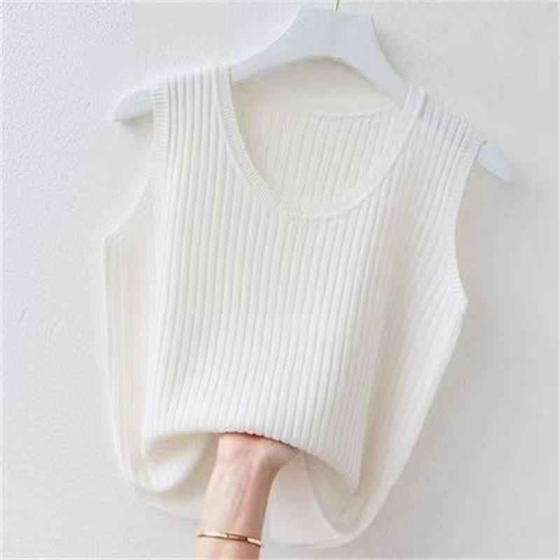 Women's Summer Ice Silk Round Neck Camisole Vest Knitted Bottoming Shirt