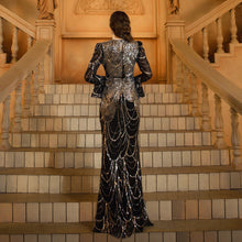 Long Sleeve Round Neck Slim-fit Sheath Sequined Banquet Fishtail Evening Dress by Mirlaine Univers