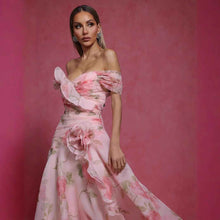 Retro Floral Waist-Cinching Casual Printed Off-Shoulder Dress
