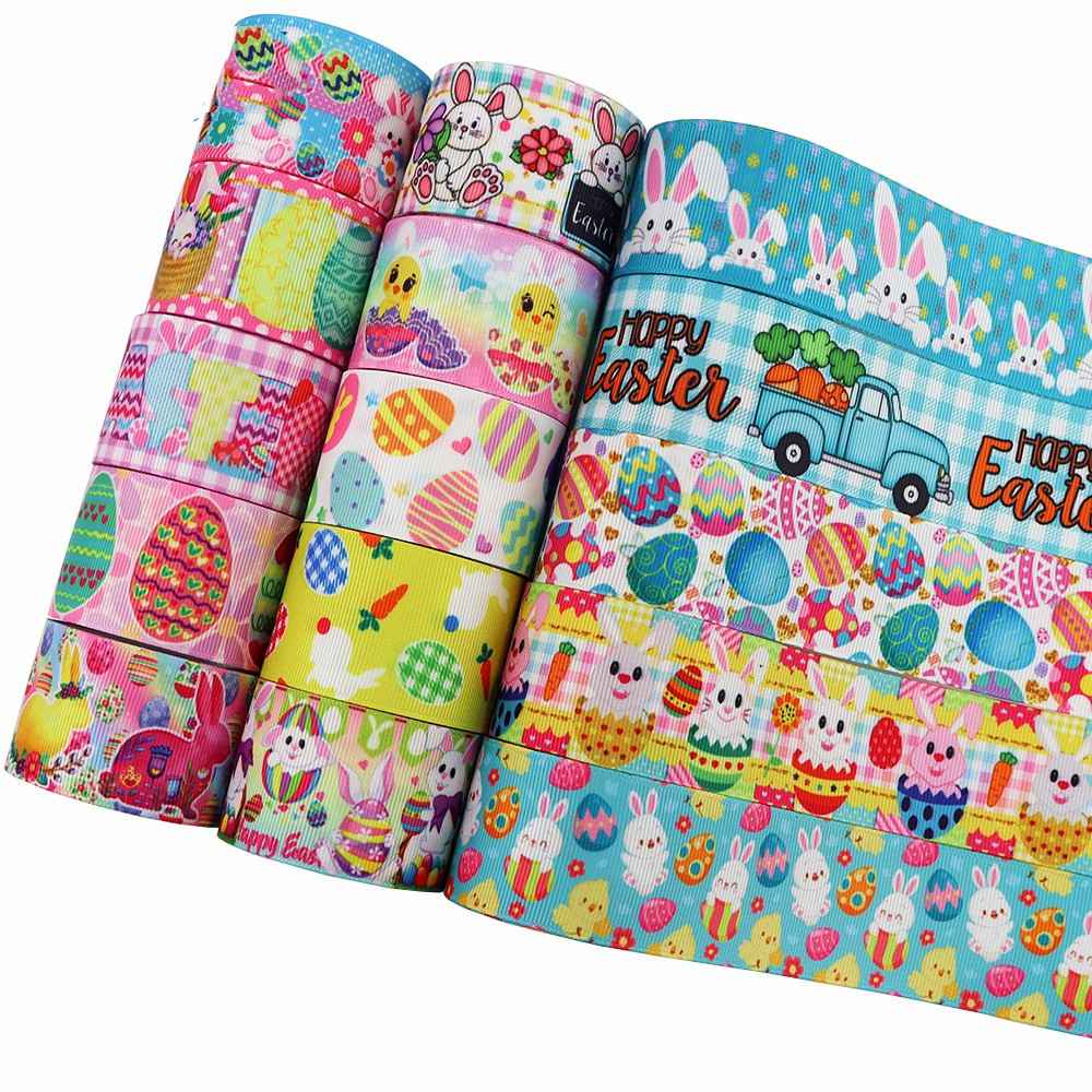 New Easter Printed Egg Ribbon Gift Packing Ribbon Rabbit Radish Scene