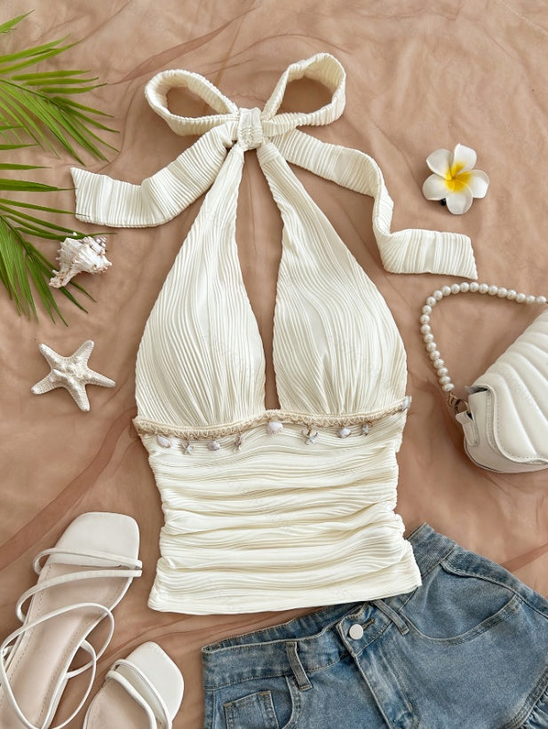 Women's Summer Beach Top Starfish Shell Ribbon Halter Neck