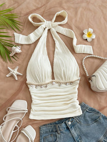 Women's Summer Beach Top Starfish Shell Ribbon Halter Neck