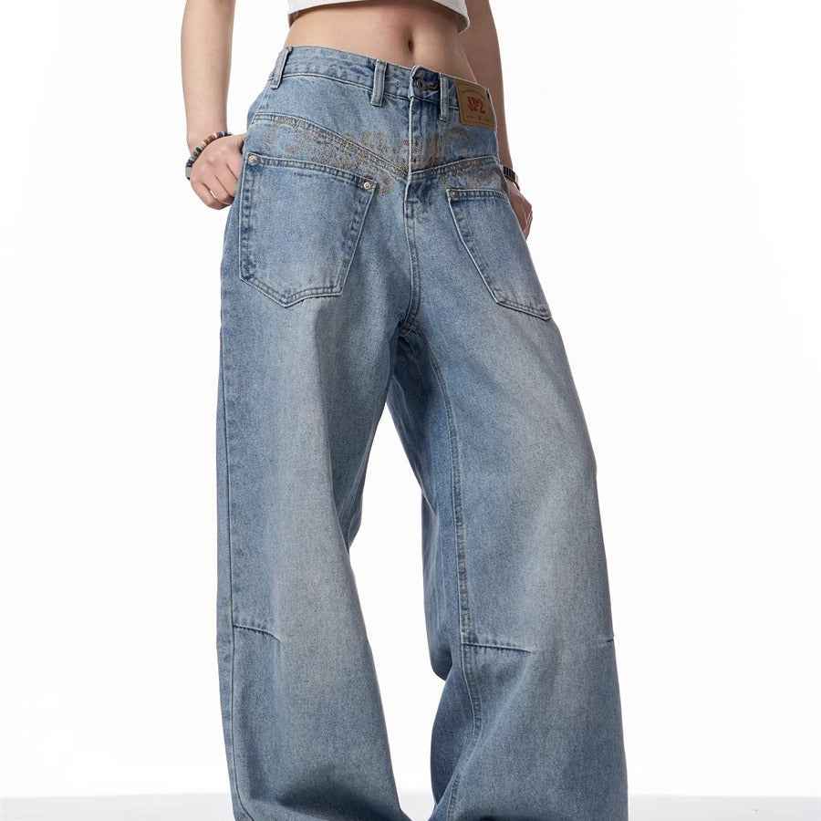 Retro Reverse-wear Design Washed Denim Jeans