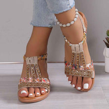 Plus Size Bohemian Elastic Strap Rhinestone Sandals For Women