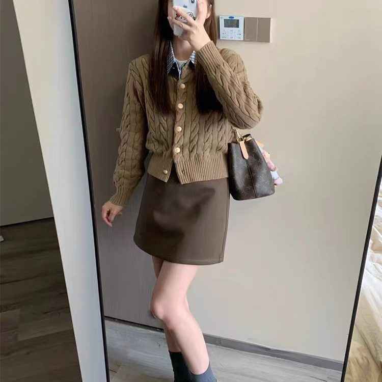 Solid-color Soft Chewy Braided Knit Cardigan For Women Autumnwinter
