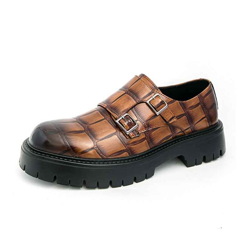 Men's Thick Bottom Horsebit Buckle Slip On Loafers Big Head Leather Shoes