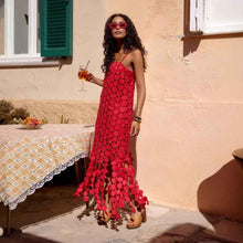 Hollow-out Polka-dot Midi Slip Dress