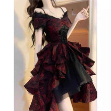 Black And Red Jacquard Wave-Print Dress Lolita Light Luxury