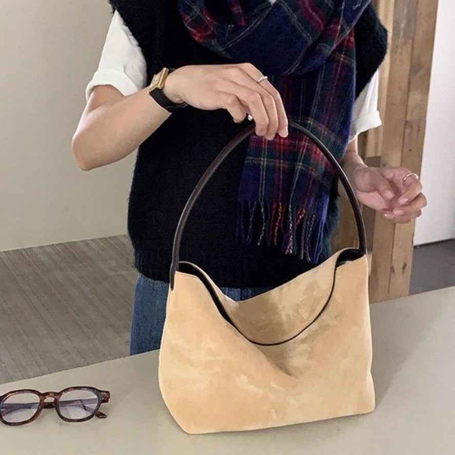New Retro Suede Womens Bag Korean Niche Design Handbag Shoulder Underarm Bag In Korean Style
