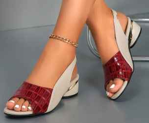 Ins Plaid Stone Pattern Sandals Summer Peep Toe Block Heels Ankle-strap Office Shoes For Women